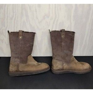 UGG Australia Women's SZ 5 Brown Leather Suede Zip Up Boots Sheepskin Lining